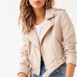 Forever 21 Blush Faux Leather Moto Jacket (M Size)
